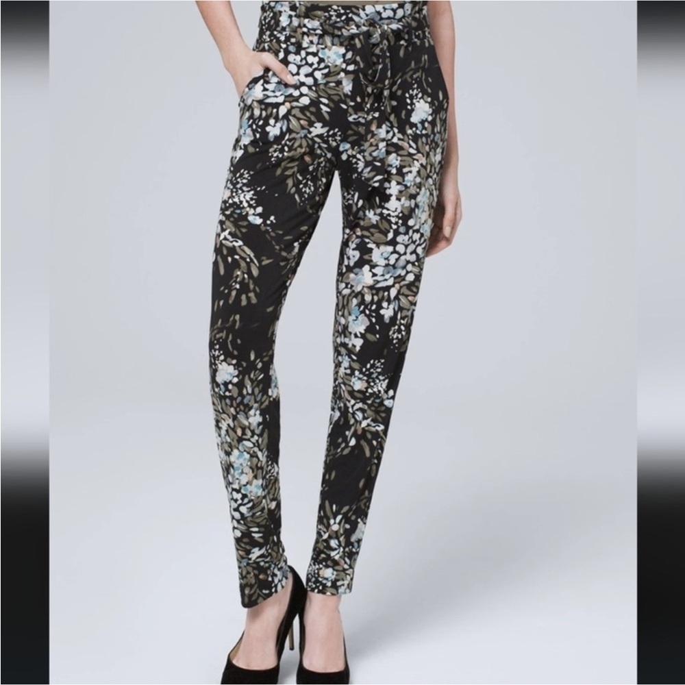 WHBM Black Floral High-waist Tapered Ankle Pants